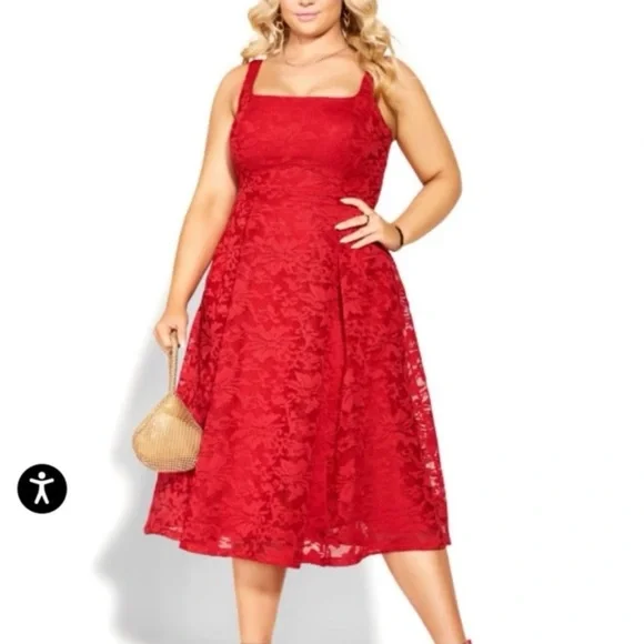 City Chic | Dresses | Nwt City Chic Jackie O Red Lace Sleeveless Square  Neck Dress Size M8 | Poshmark